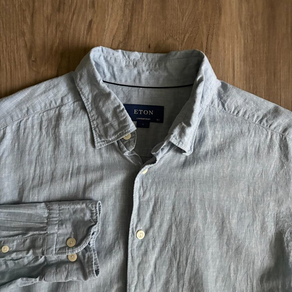 Eton Contemporary Chambray Button Down Shirt Men's Size L 42